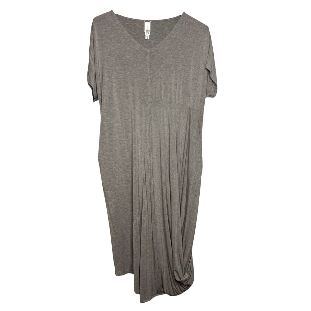 Wynne Layers Dress Size Large Heather Gray Lagenlook Draped Short Sleeve Layer